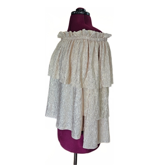 River Island Plus Plisse Bardot Off-Shoulder Cream Ruffle Top - Picture 6 of 15